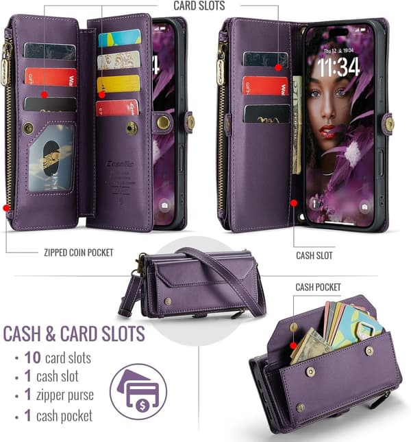 Caseme Zipper Wallet Case iPhone 16 Pro Max Purple