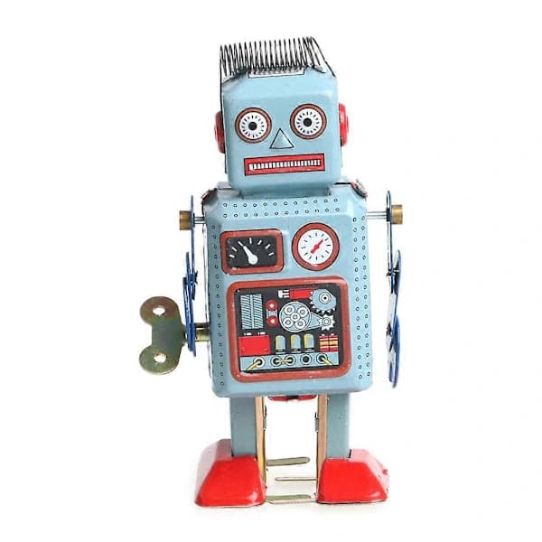 Vintage Mekanisk Uppdragbar Gående Robot Plåtleksak Barnpresent Samling