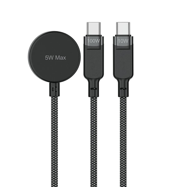 Acefast 100W USB-C - 2x USB-C / Apple Watch Lader Svart
