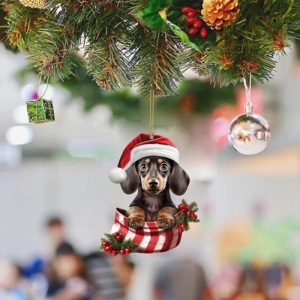 2024 Dachshund Hund Bil Interiør Anheng Jul Juletre Dekorasjon Henger Ornament Ferie Hjemmedekorasjon-YNP