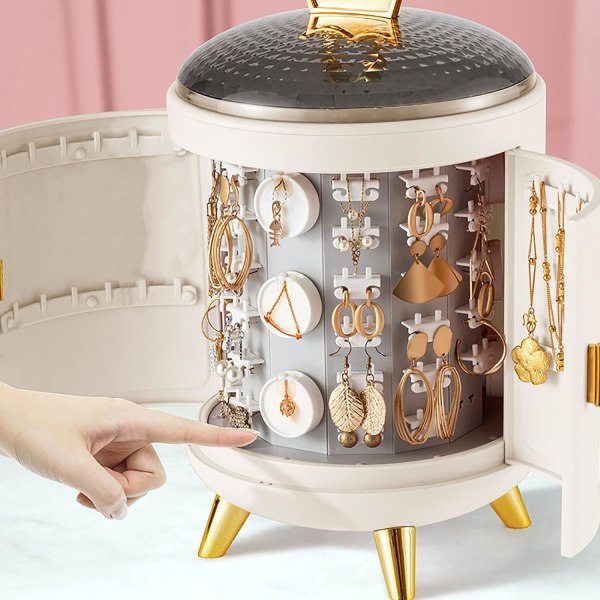 Smyckeskrin Organisera multi smyckeshållare Akryl 360° roterande display Smyckesställ Rund smyckeshållare (vit)