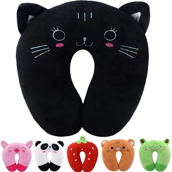 Kids Travel Pillow Cute Animal Neck Pillow Support U Shaped Pillow, Comfortable In Any Sitting Position In Airplane,car,train For Kids (black Cat)