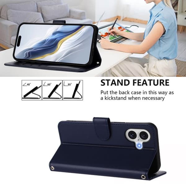 iPhone 17 Wallet Case Leather with Wrist Strap - Blue Blå 67