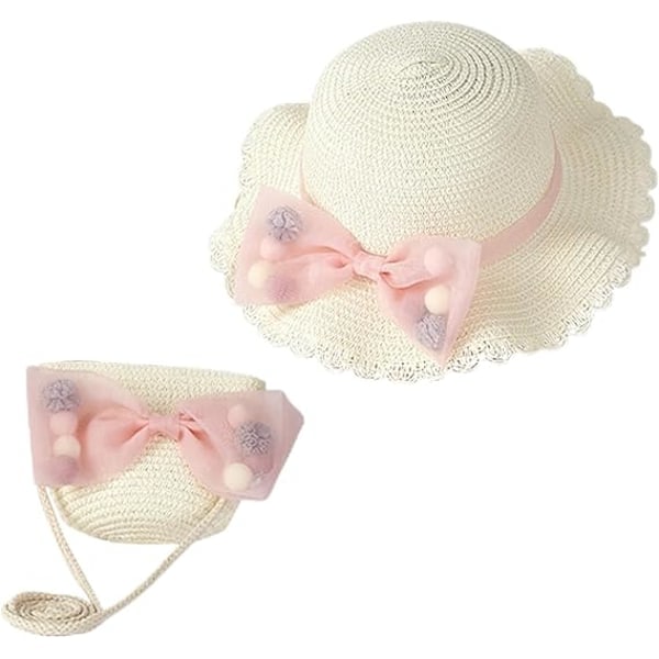 Solhatt och Mini Cross Body Väska Set för Flickor, Blommig Barnstråhatt, Sommarstrand Stråhatt och Mini Plånbok Set med Rosett, Solhattar för Barn ...