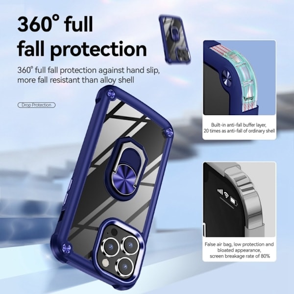 iPhone 15 Pro Kuori Iskunkestävä Armor Sormus Sininen