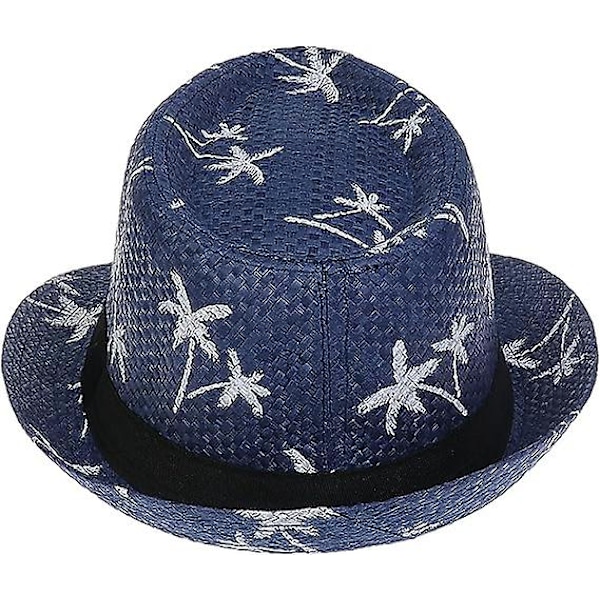 Hawaiiansk Fedora Halmhatte Til Mænd Kvinder Unisex Panama Sommer Sol Jazz Kostumefest Kasket (marineblå)