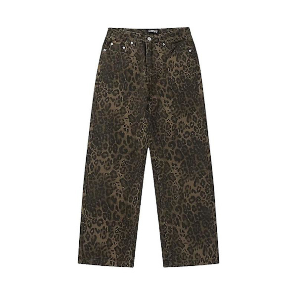 Bruna leopardifarkut - Naisten farkut - Naisten housut - Ylisuuret leveälahkeiset housut - Leopardikuvio leopardiprintti 2XL