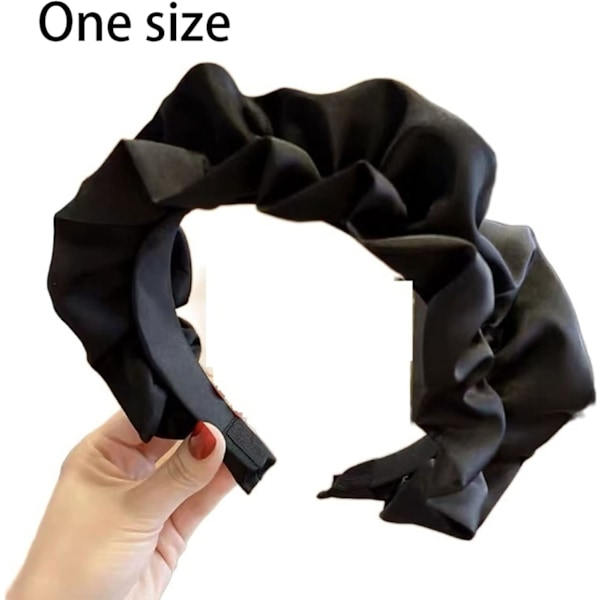 Satin-hårbånd med knude til kvinder (sort) Satin-rynket hårbånd, sorte hårbånd, damemode hårbånd til ansigtsrensning, makeup
