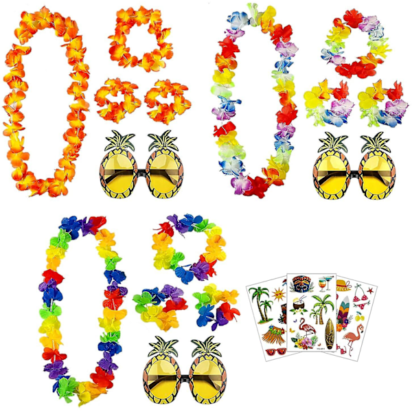 Ananas solbriller Hawaii Lei blomsterkranser fancy dress og tatoveringer