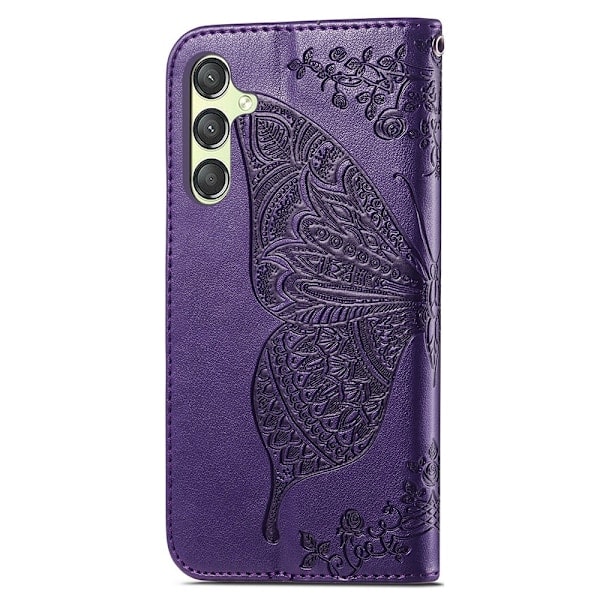 Samsung Galaxy A25 5G Etui Læder Stor Sommerfugl Mørk Lila