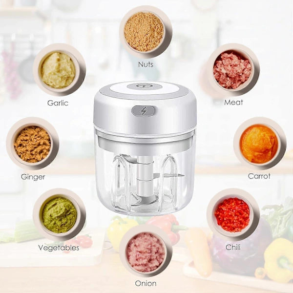 Electric Mini Food Processor, Electric Garlic Chopper, Mini Food Processor, Electric Vegetable Chopper (250ML)