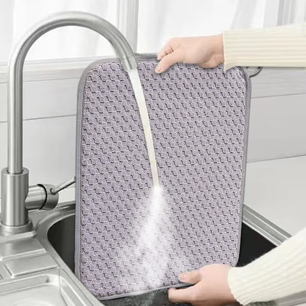 Køkkenbordsopvaskemåtte 2-pak, absorberende opvaskemåtte, vaskbar mikrofiber opvaskemåtte (grå)