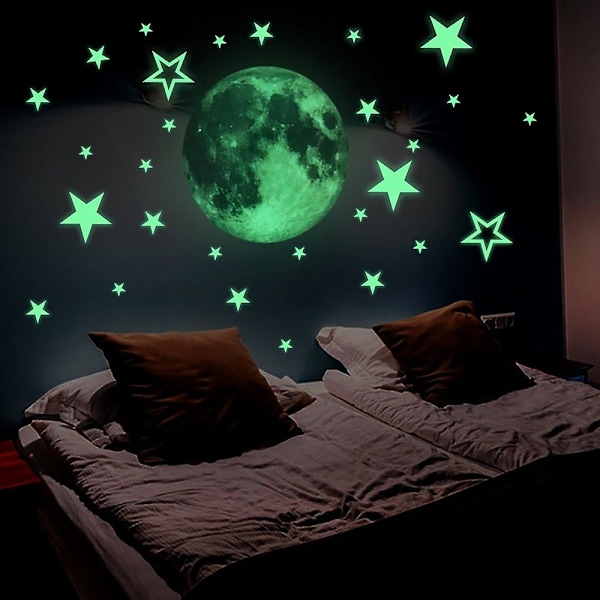 Luminous 26pcs Stars And 30cm Moon Stickers Glow In The Dark Fluorescent Stickers For Home Kids