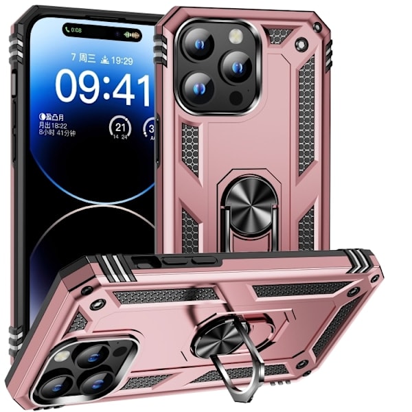 iPhone 15 Pro Max Kuori Iskunkestävä Armor Sormus Ruusukulta