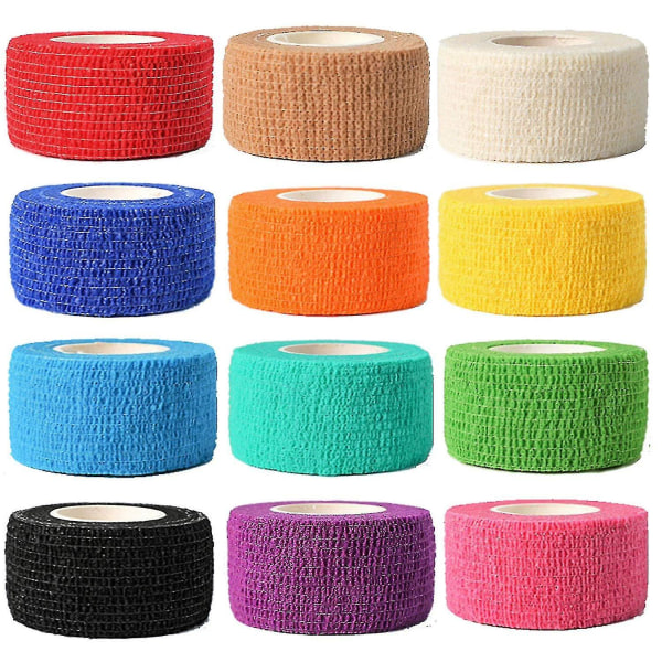 12 st 1 X 5 Yards | Självhäftande bandage, elastiskt sportbandage för idrottsskador, stukningar, knä och handled, vristförstuvningar och svullnad