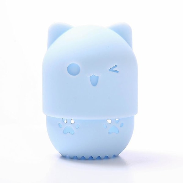 2pcs Cat Shaped Silica Gel Sponge Holder Makeup Dust-proof Puff Holderblue