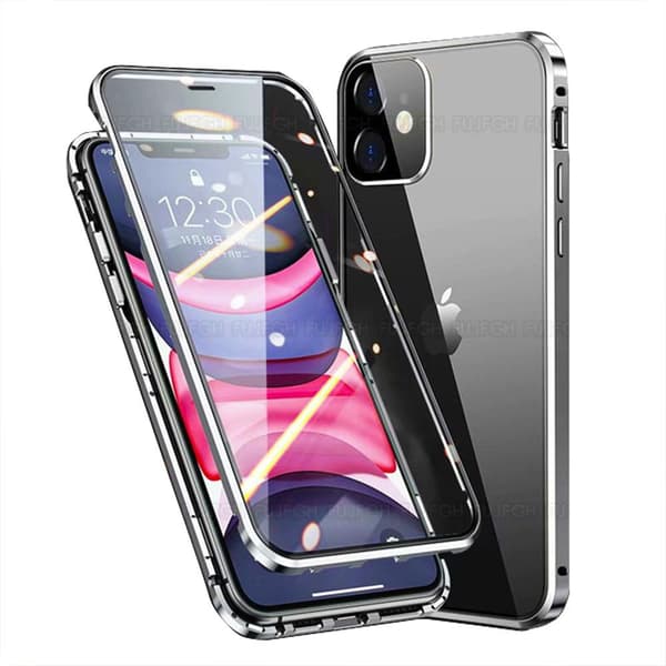 iPhone 12 - Stilfuldt Magnetisk Dobbeltcover FLOVEME Silver