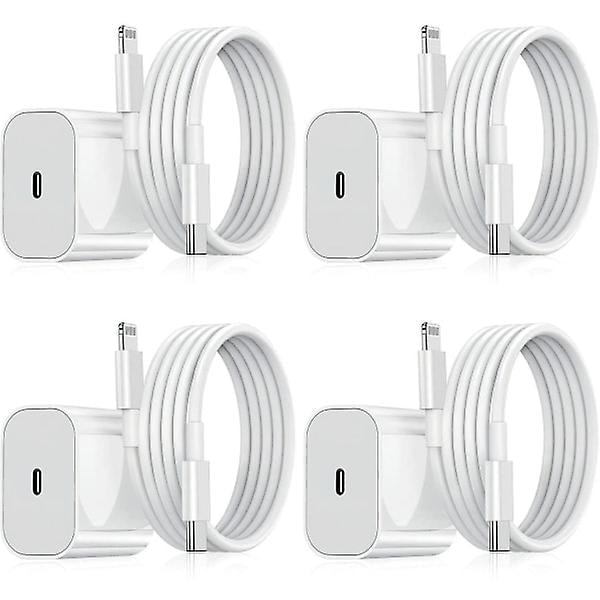 iPhone Lader - Hurtiglader - Adapter + Kabel 20W USB-C Hvit 4-pakning iPhone