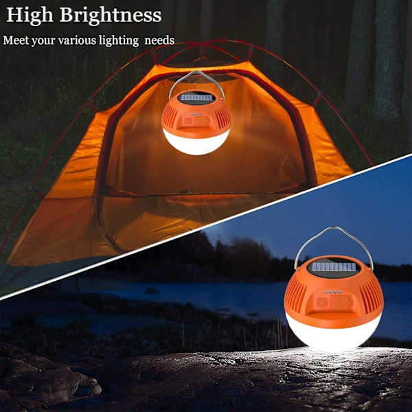 Solcellscampinglampa, USB-uppladdningsbar LED-ficklampa, Vattentätt nödljus, 3 lägen, Utomhustältlampa för strömavbrott