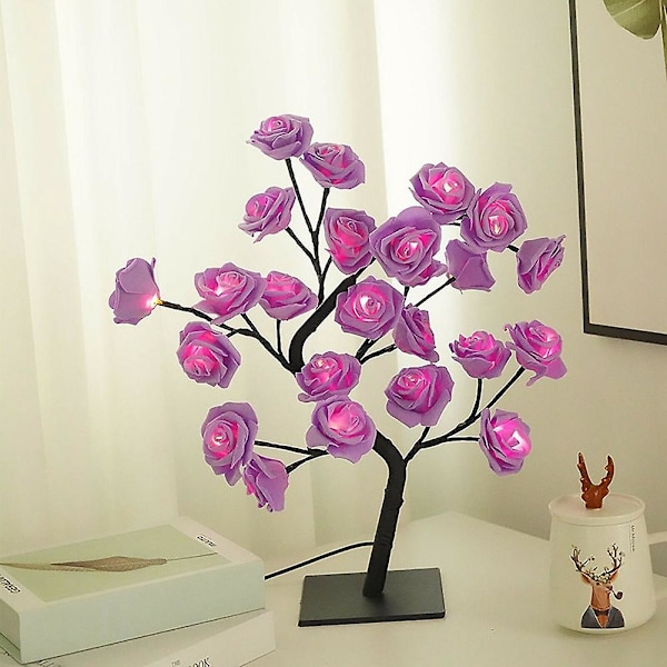 Led Rose Tree Bukett Bordlampe Sengelampe Nattlys Usb-drevet Hjemmedekor Gave - Lilla