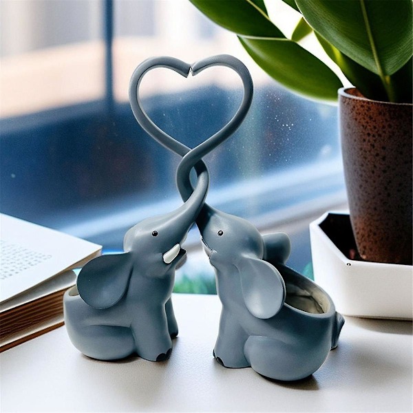 Hjemmehave Elefant Sukkulent Plantepot Hjem Par Elefant Ornament Tegneserie Par Elefant Su