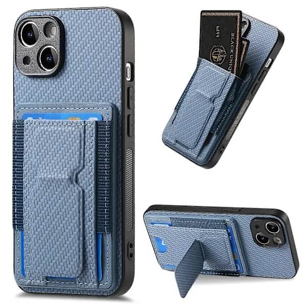 Til iPhone 15 Kulfiber Foldbart Stativ Elastisk Kortlomme Telefoncover[CO]