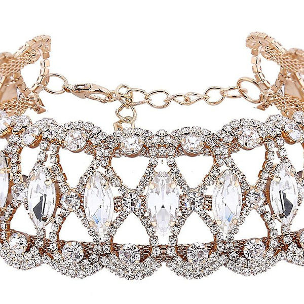 Krystall Choker Halskjede Gull Glitrende Rhinestone Halskjeder Statement Sexy Bred Krage Fest Rave Hals Smykker Tilbehør for Kvinner og Jenter