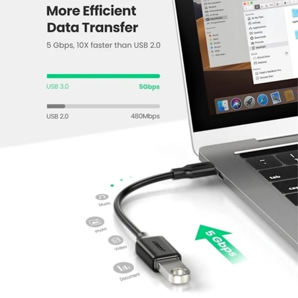 UGREEN USB-C Han - USB-A 3.0 Hun Adapter Sort
