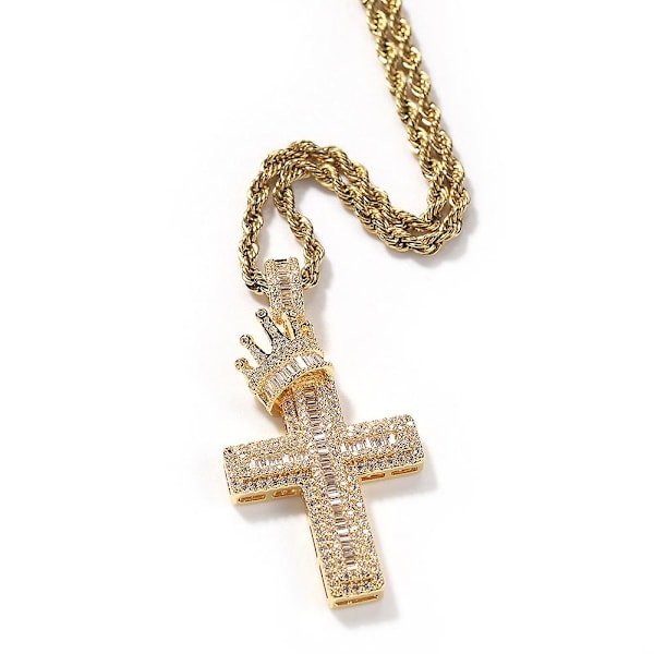 Bling krone kors anheng for menn kvinner zirkon halskjeder mote rock hip hop smykker hip hop-gull