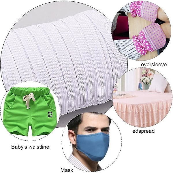 100 meter flat elastisk fiberledning, 0,39 tommers sy DIY stretchbånd ledningsspole hvit