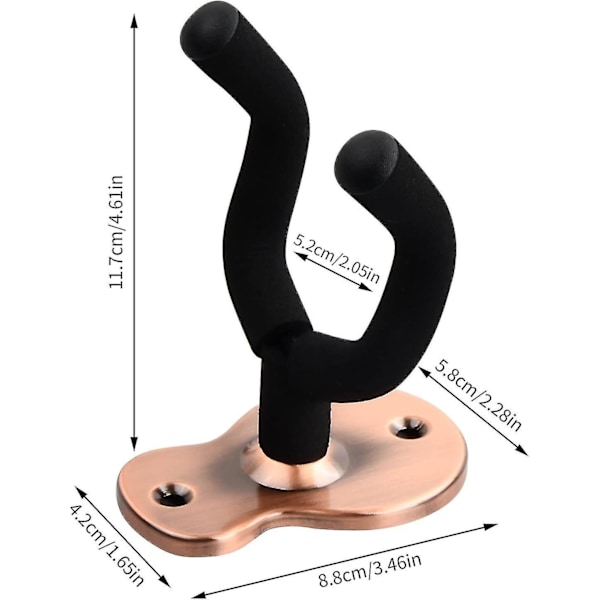 (röd brons) Gitarrväggstativ, set med 2 metallväggmonterade basgitarruppsättningar, gitarrväggkrokar med skruvar, över dörrgitarrkrokar, banjo krokar