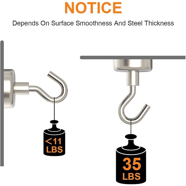 Kraftig magnetisk krog, 35 LB magnet, med krog, til ophængning, til krydstogt, grill, køleskab, køkken 12 stk.