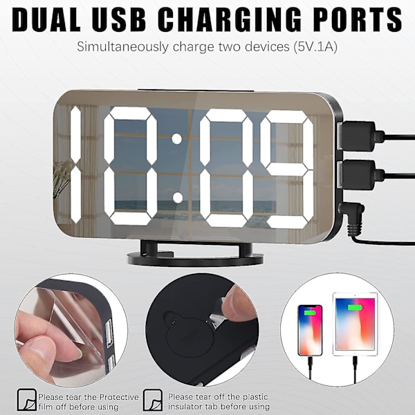 Digital väckarklocka, stor LED-display, med USB-laddare, snoozefunktion