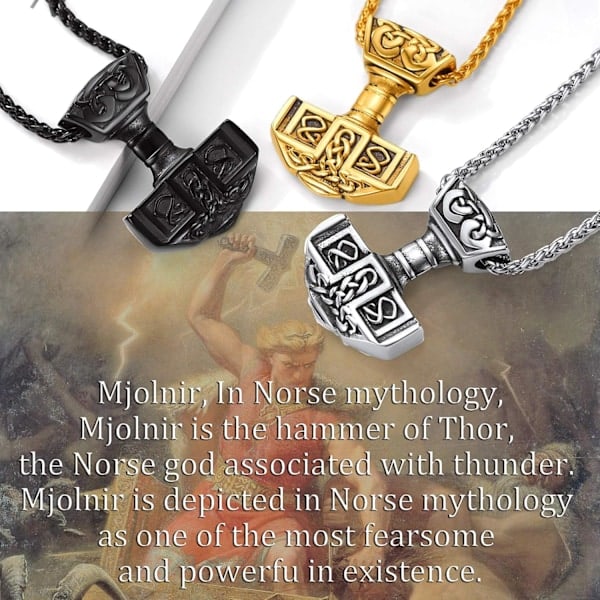 Thor Mjolnir -vasarakoru, pohjoismainen viikinkikirves spikkedja-ketjulla, ruostumaton teräs 03. Dorado