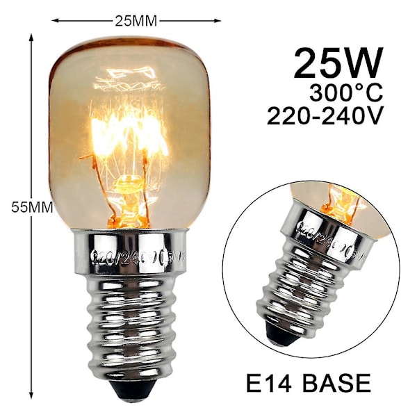 2-pack 25w E14-sockel ugnslampa, varmvit glödlampa 360 graders strålvinkel