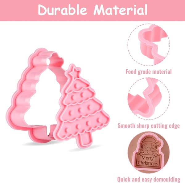 Julekakeformsett, 16-dels matsikker PP-plast pregeformer, gjenbrukbar for julebaking, rosa, 6 x 7 cm