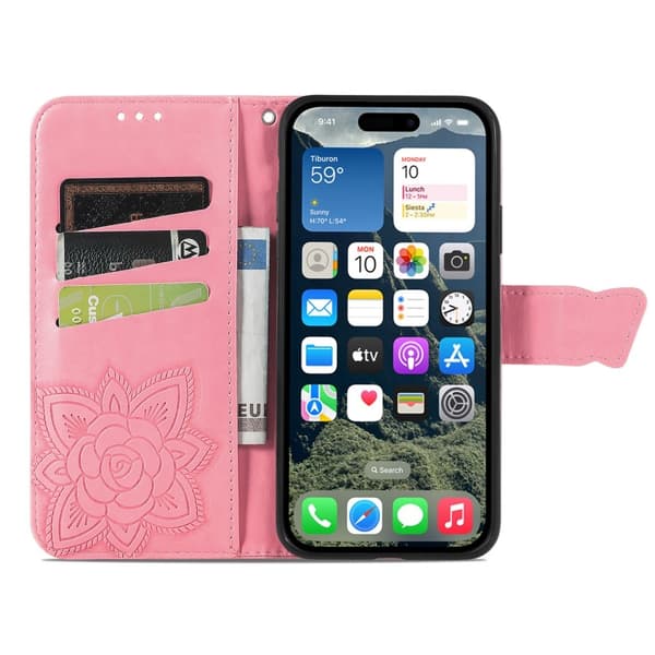 iPhone 16 -kotelo, perhoskuvio, vaaleanpunainen 65