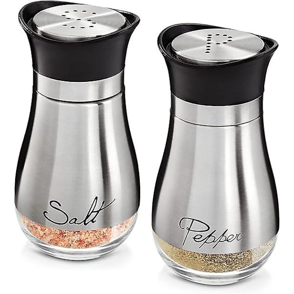 2 Salt- och pepparkvarnar i rostfritt stål med glasbotten, perforerade \"S\"- och \"P\"-lock - Modern köksbänksdekor silver 4,3*1,6 tum