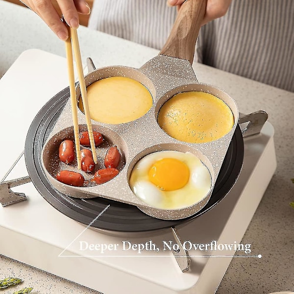 Pannekakepanne, 4-kopps egg stekepanne, non-stick delt omelettpanne, frokostburgerpanne