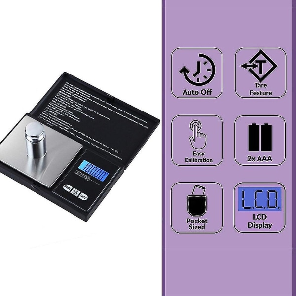 Kannettava Digitaalinen Taskuvaaka Taustavalaistulla Lcd-näytöllä 1000X0.01Gramma