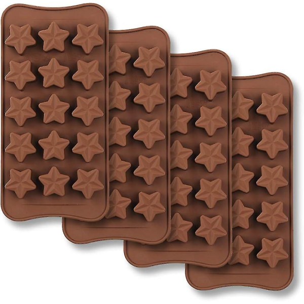 15-Cavity Star Shaped Chocolate Mold, Set of 4PCS Non Stick Food Grade Silicone Mold for Candy Chocolate Jelly, Ice Cube