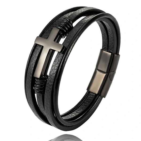 Flettede læderarmbånd med magnetisk lukning til mænd[CO]