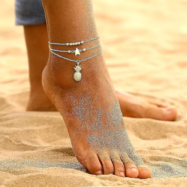 Damer Ankelkæde Justerbar Strand Ankelkæde Guld Legering Fodkæde Armbånd Smykker Gave D: Guld Ananas -