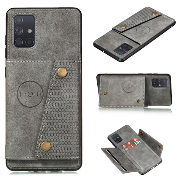 Samsung Galaxy A52 / A52s - Nahkakuori Korttitaskulla Ja Magneetilla - Harmaa Grey Harmaa