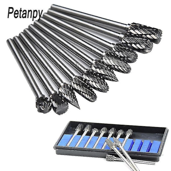 Pro10pc 1/8\" Skaft Wolframkarbid Fräs Skärare Rotary Borrar Com Avfasning Hss Stål Kon Borr Set Diamant Borr