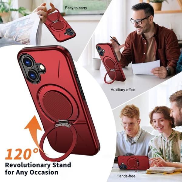 iPhone 17 Case - Metal with Rotation Function and MagSafe TPU Hybrid PC Röd