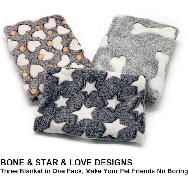1-pak 3 Valpe Tæpper Superbløde Varme Sovemåtter Grå Sødt Trykte Fluffy Fleece Kæledyrstæpper Flanellplaid Hundetæpper til Små Hunde Katte, (23 \"x...