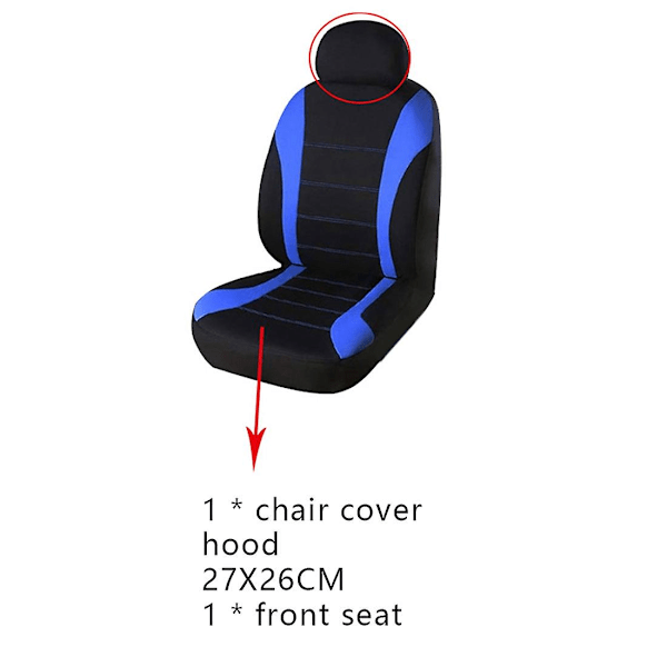 Front Car Covers Front Airbag Ready Sport Bucket Cover, 2-piece Set Automobiles Covers (svart + blå)