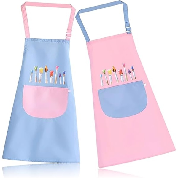 2-pack barnförkläden, målarförkläde, ålder 6-12, vattentäta kockförkläden för kök, målning, matlagning, bakning - 60×45 cm (rosa och blå)