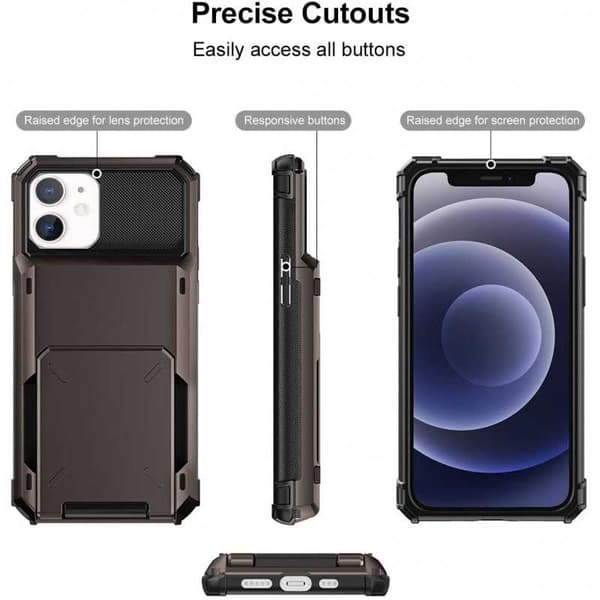 iPhone 12 Iskunkestävä Kuori Korttipaikalla Void Svart black